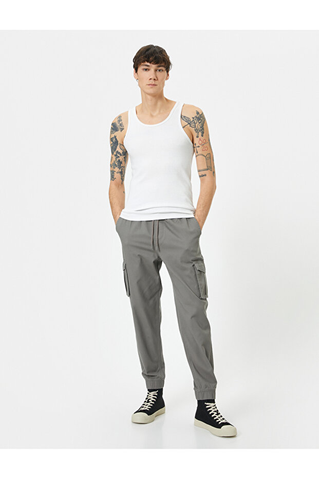 Jogger Slim Fit Cargo Pocket Pants - Waist Lace-Up