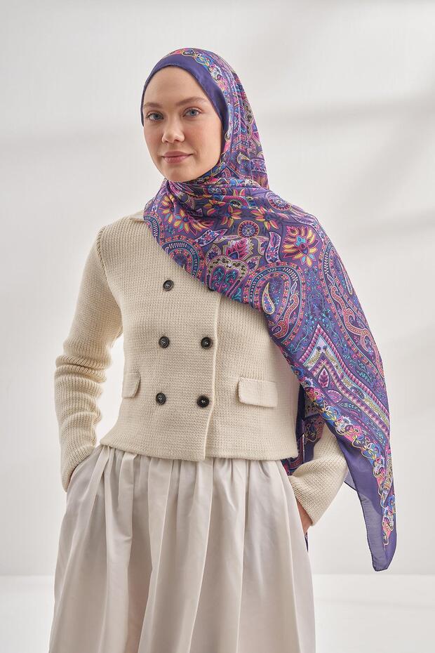 Ethnic Voile Pashmina Pattern Shawl - Plum