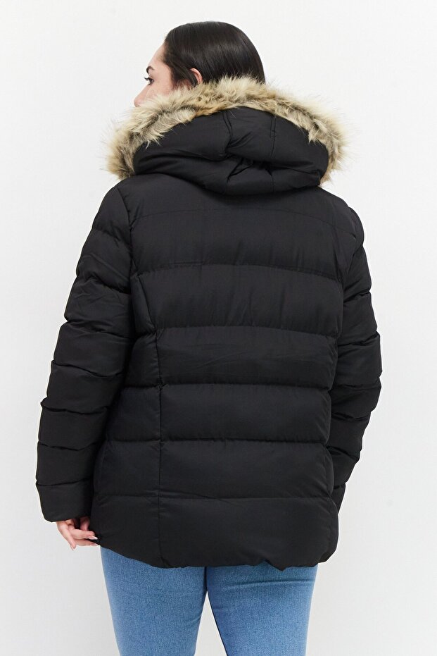 Women Solid Puffer Jacket, Black - 3