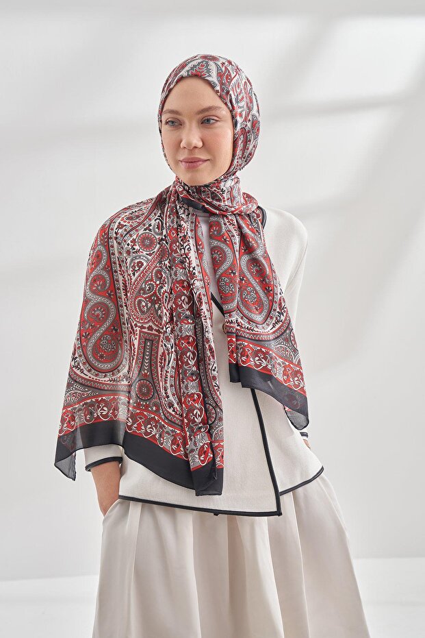 Special Series Ethnic Pattern Shawl 6035-Black Red