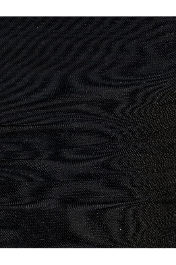 Tek Omuz Crop Üst Tül Detaylı Drapeli - 6