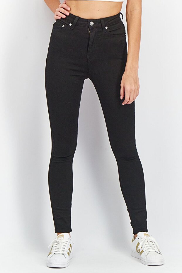 Women Skinny Fit Plain Non-Stretchable Denim Jeans, Black