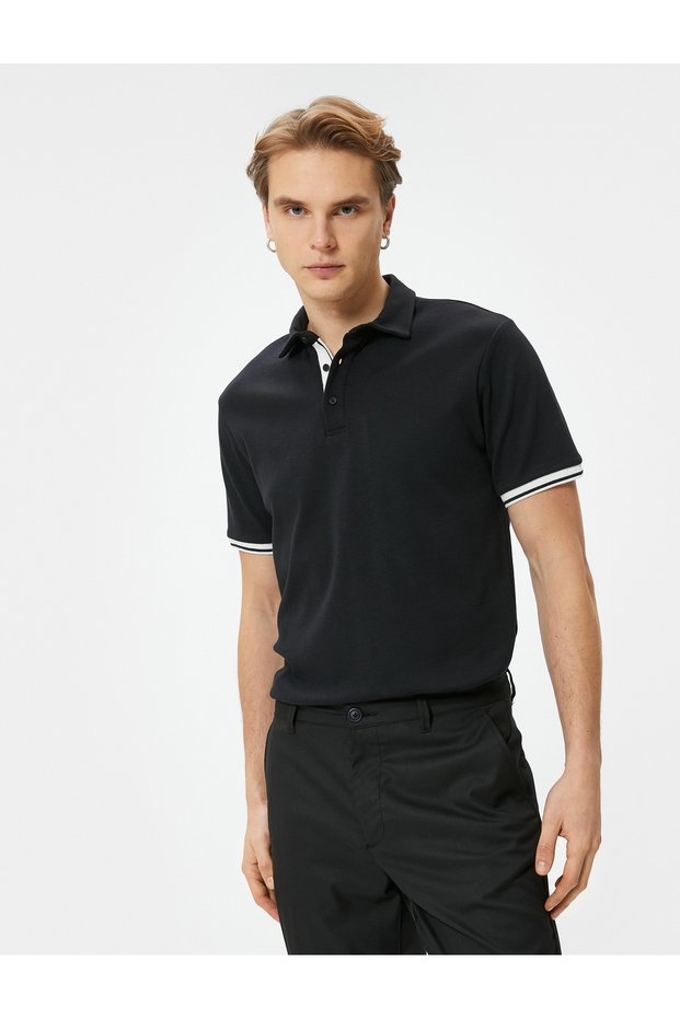 Polo Neck T-Shirt Slim Fit Buttoned Short Sleeve
