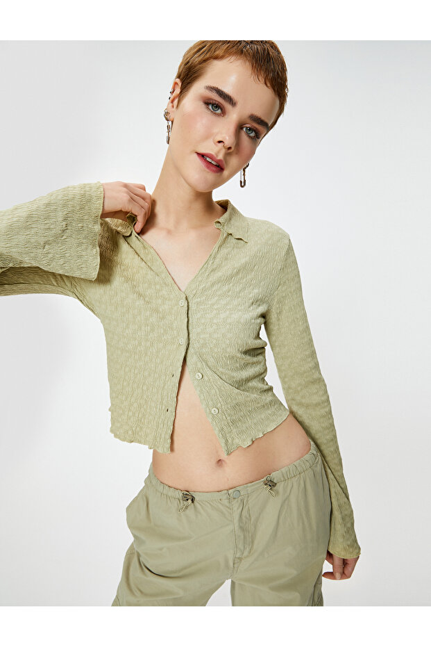 Long Bell Sleeve Shirt Textured Slim Fit