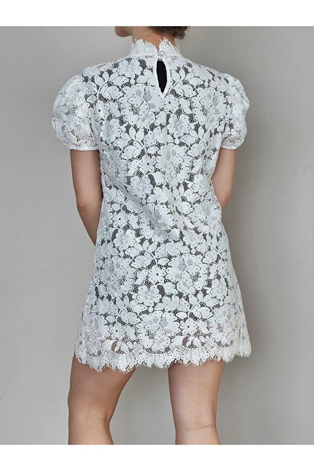Dantel mini elbise - 3