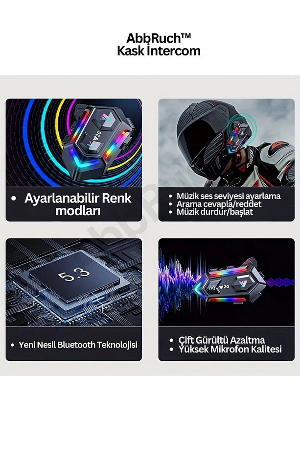İntercom Motosiklet Kask Kulaklık RGB Işıklı Kask İçi Bluetooth Kulaklık Ve Mikrofon Su Geçirmez Y20 - 2