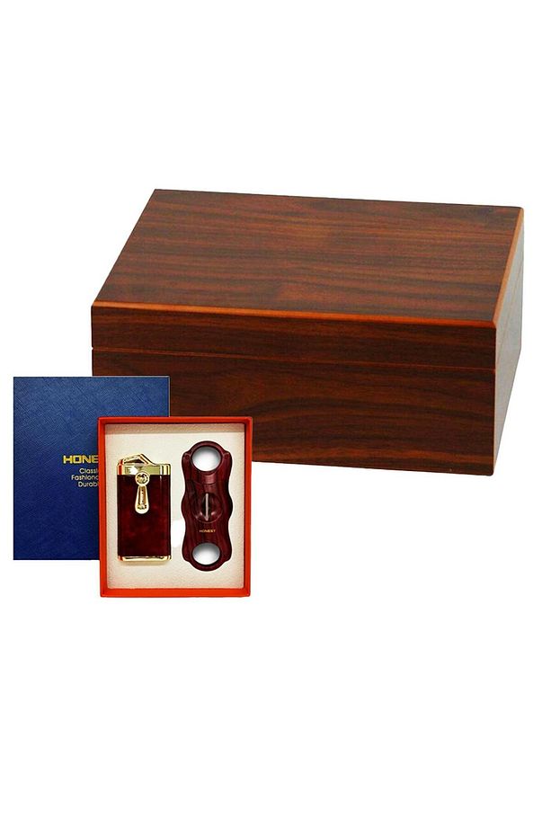 Cedar Puro Kutusu Humidor ve Çakmak Kesici Seti - 1