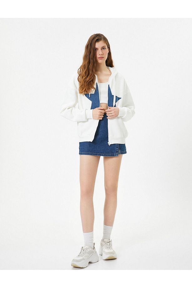 Şardonlu Oversize Kapşonlu Sweatshirt Fermuarlı Uzun Kollu - 2