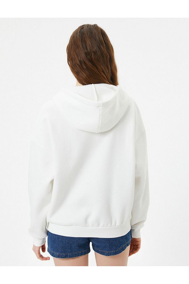 Şardonlu Oversize Kapşonlu Sweatshirt Fermuarlı Uzun Kollu - 4