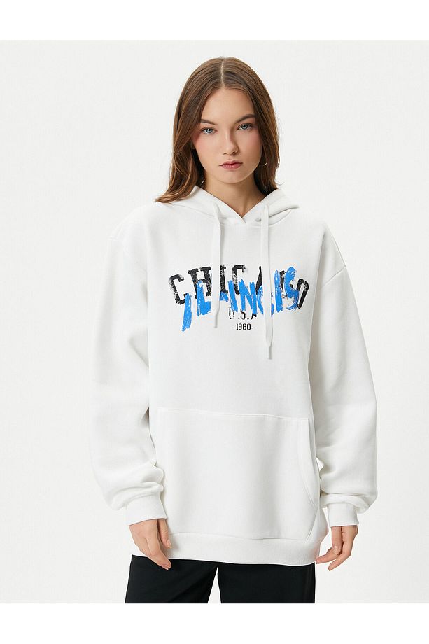 Şardonlu Kapşonlu Sweatshirt Arkası ve Önü Baskılı Uzun Kollu Pamuk Karışımlı - 3