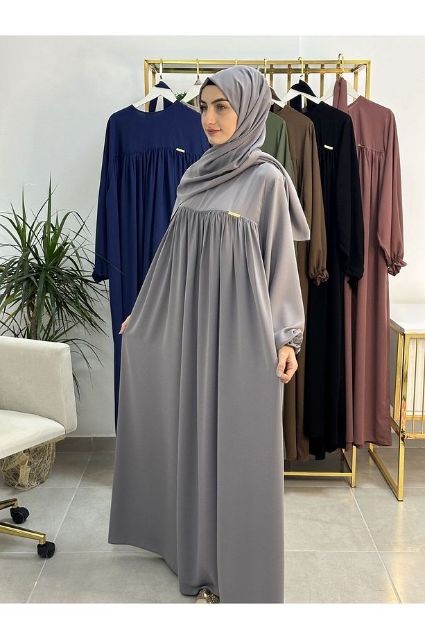 Şallı Ve Üsten Robalı,Kemerli Elbise Takım .Hijap ,Abaya (Hac Ve Umre Için Uygundur) gri - 5