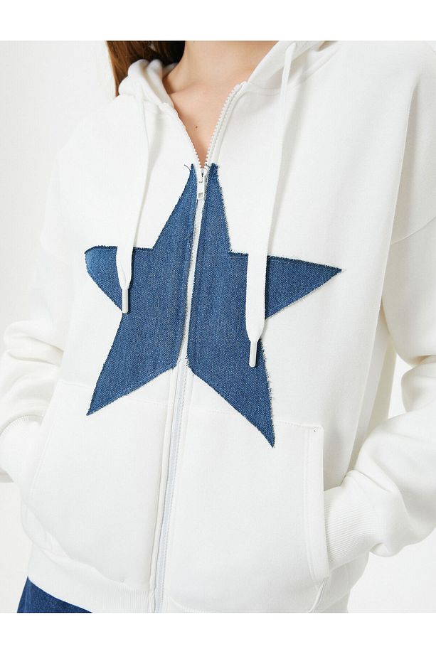 Şardonlu Oversize Kapşonlu Sweatshirt Fermuarlı Uzun Kollu - 5