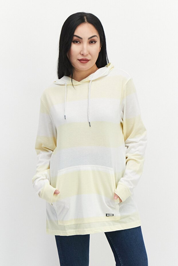 Women Stripe Long Sleeves Hoodies, Yellow