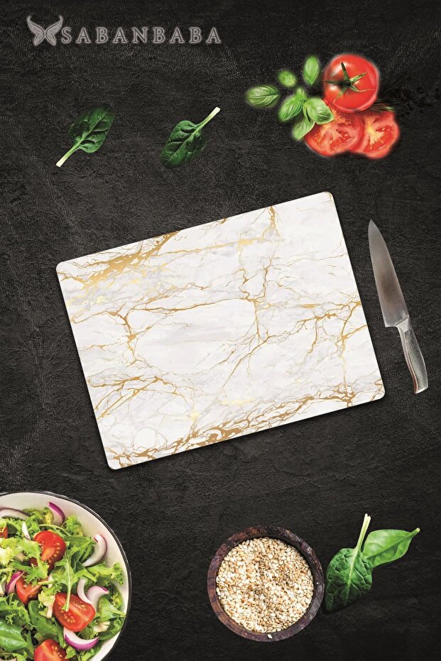 30X40Cm - Variegated Gold Marble - Glass Cutting Board