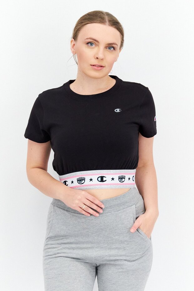 Women Sportswear Fit Short Sleeve Crop Top, Black