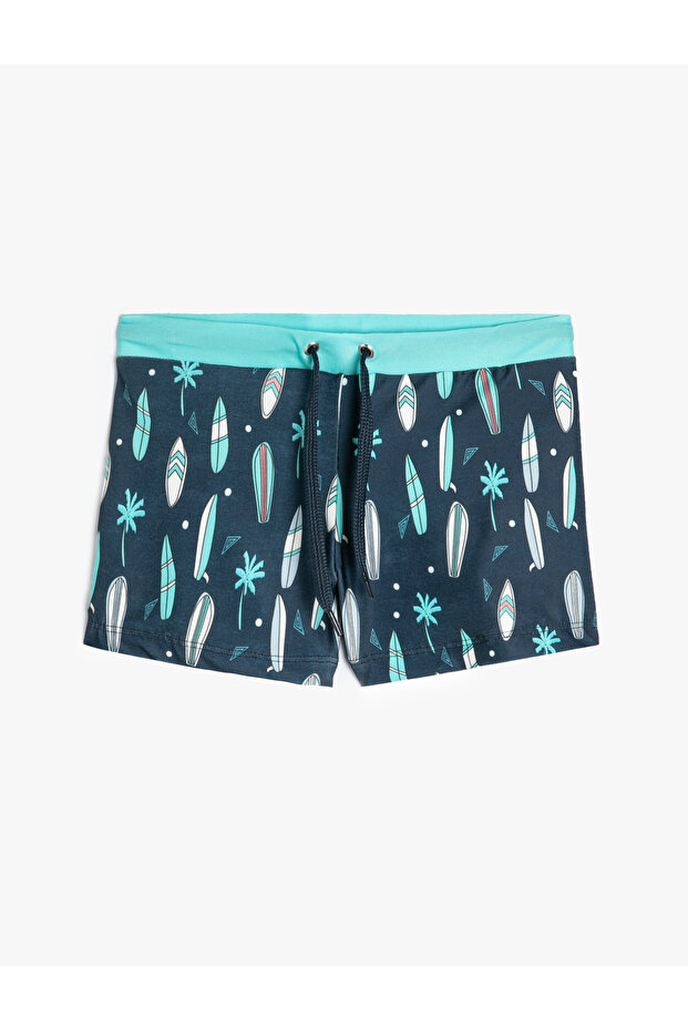 Swimsuit with print detail, summer theme, and tie waist