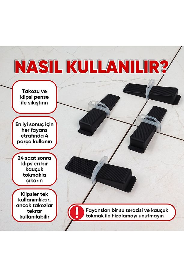 Fayans Seramik Seviye Tespit Derz Artısı Derz Klips Sabitleme Takozu 100 Adet - 8