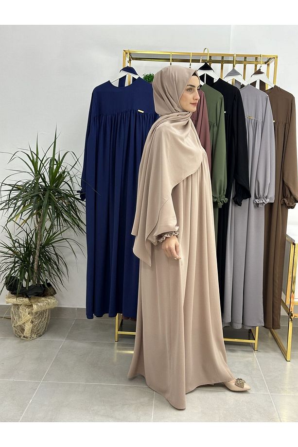 Şallı Ve Üsten Robalı,Kemerli Elbise Takım .Hijap ,Abaya (Hac Ve Umre Için Uygundur) bej - 5