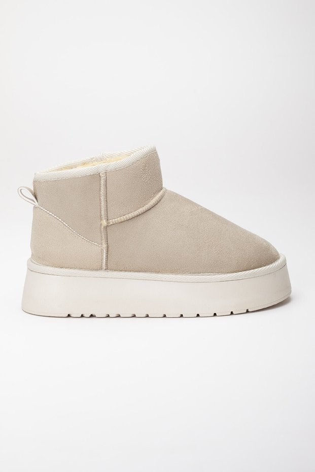 Mini Suede Fur-Lined Comfortable Sole Beige Boots