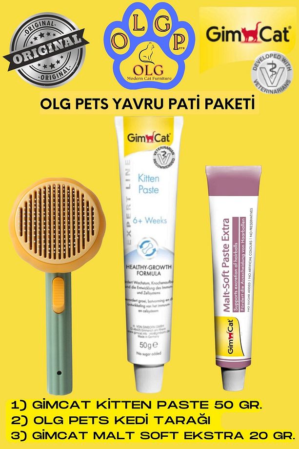 Yavru Pati Paketi ( Gimcat Kitten Paste, Gimcat Malt Soft Ekstra, Olg Pets Kedi Tarağı ) - 1