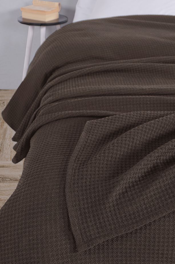 Pamuklu Aden Açık Kahve Pike Yatak Örtüsü Tek Kişilik - 160x230 Cm - 3