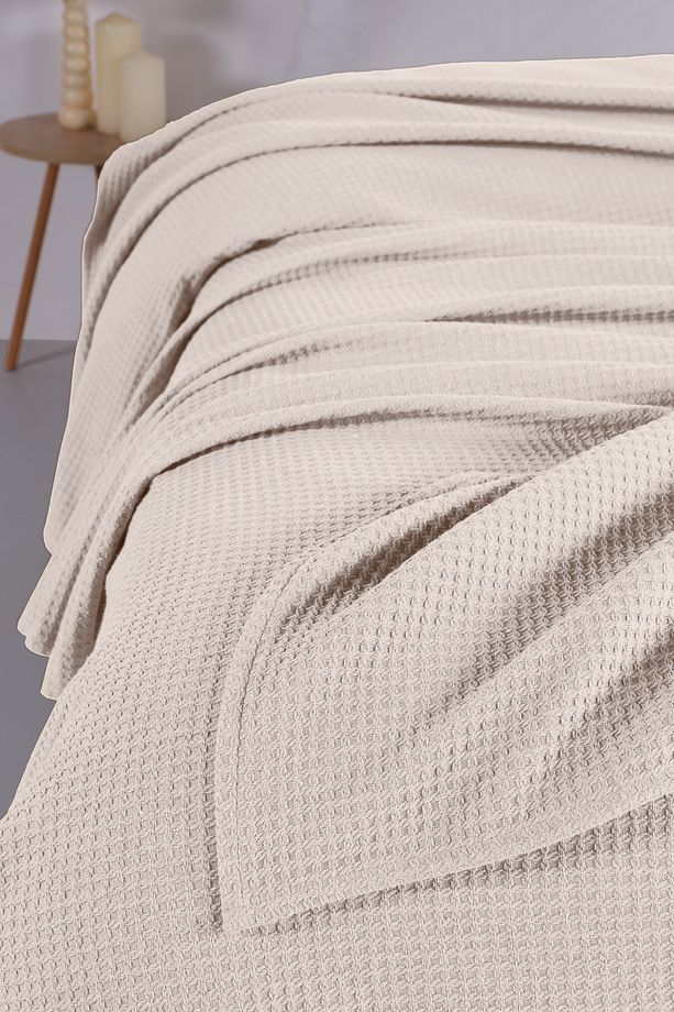 Pamuklu Aden Ekru Çok Amaçlı Yatak Örtüsü Tek Kişilik - 160x230 Cm - 3
