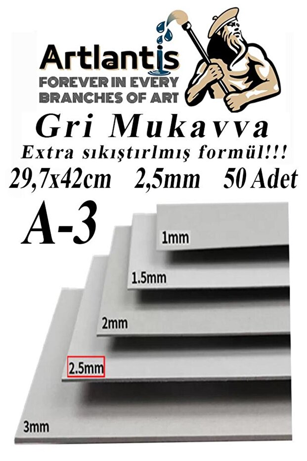 A3 Cardboard Gray 2.5 mm 50 Pcs 1 Pack 29.7X42 cm A-3 Cardboard 2.5 mm Thickness A-3 Cardboard