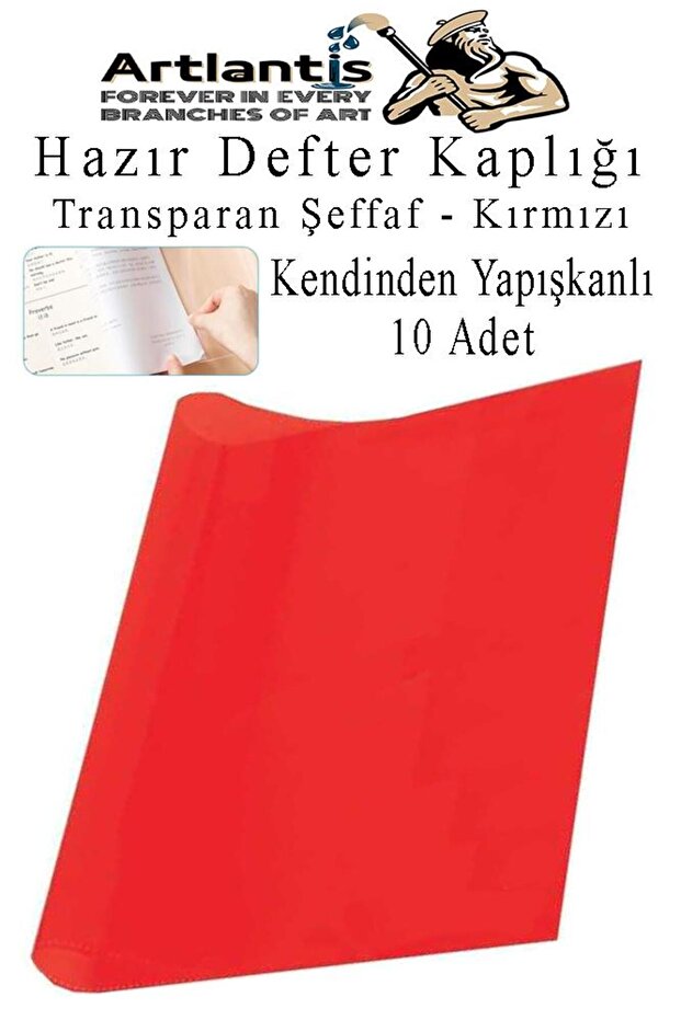 Hazır Defter Kaplığı Şeffaf Buzlu Kırmızı A4 10 Adet 1 Paket Cırtlı Ayarlanabilir Kendinde Yapışkanl - 1
