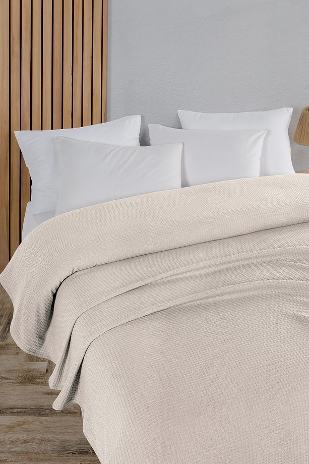 Pamuklu Aden Ekru Çok Amaçlı Yatak Örtüsü Tek Kişilik - 160x230 Cm - 1