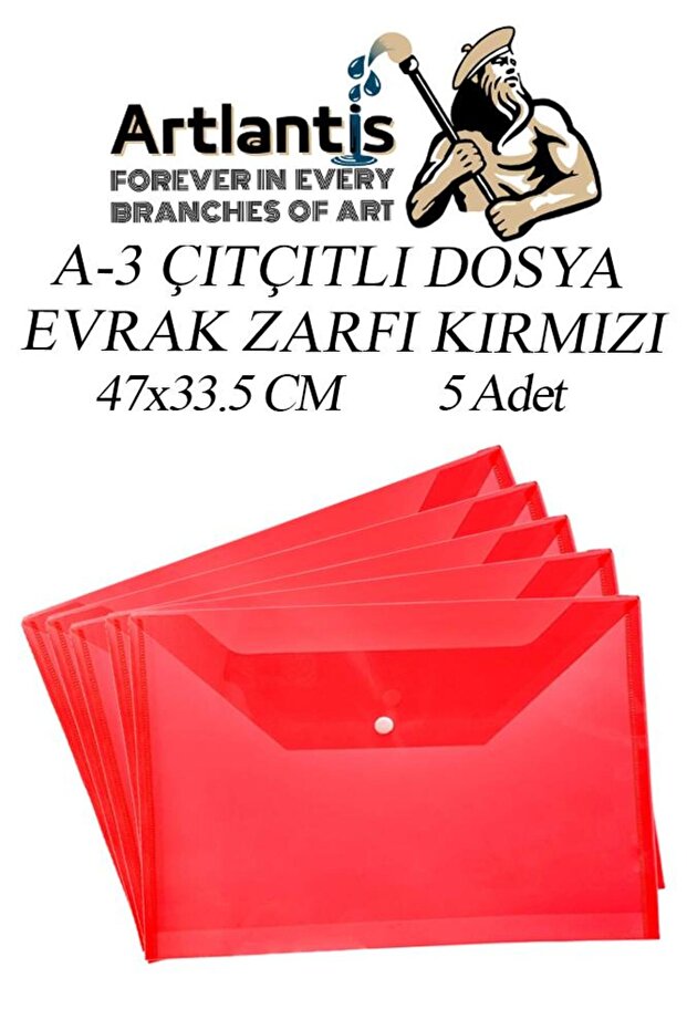 A3 Snap File Red 5 Pieces A-3 Snap Envelope File Transparent 47X33.5 cm Large Size Snap D