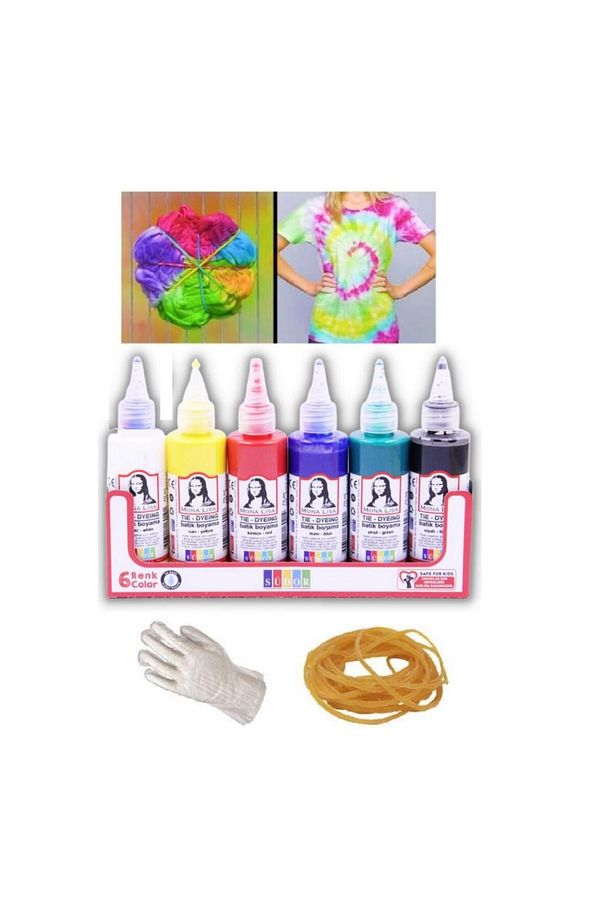 Batik Boyama Seti 6x70 ml Poşet Eldiven 10 Adet ve Para Lastik 20 Adet Set Boyama Seti - 1
