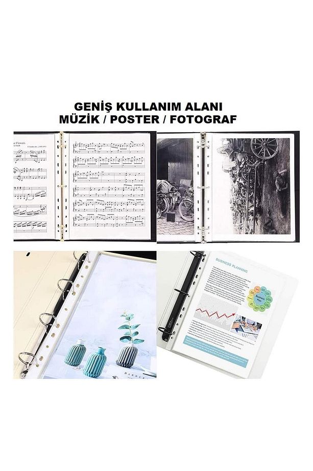 A3 Poşet Dosya Dik 10 Lu Şeffaf Föy Dosya 1 Paket Ofis Okul Büro Kenarı Delikli Poşet Dosya - 6