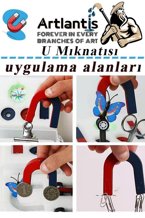 U Mıknatısı Deney Malzemesi 4 Adet Okul Projeleri İçin U Şekilli At Nalı Mıknatıs Kırmızı Mavi Boyal - 3