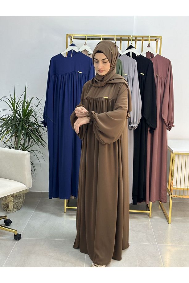 Şallı Ve Üsten Robalı,Kemerli Elbise Takım .Hijap ,Abaya (Hac Ve Umre Için Uygundur) kahve - 4