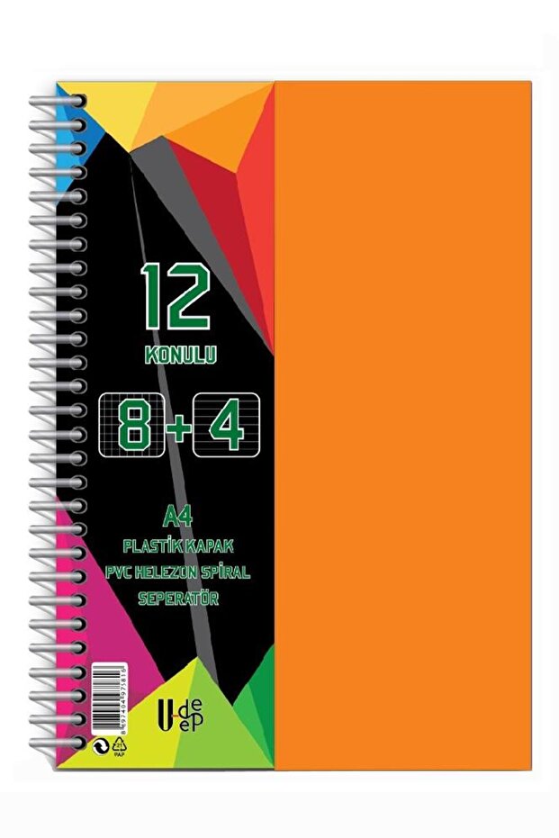 12 Thread 8+4 Bookmark Notebook - 300 Sheets, 1 Piece, 8 Plaids 4 Lines Spral Plastic Covered Separator