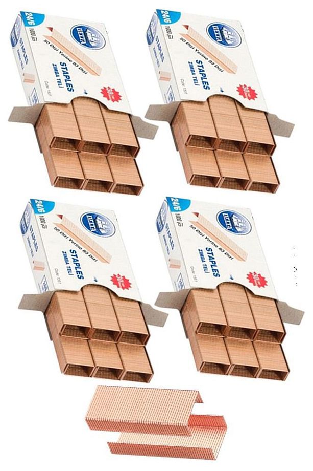 Zımba Teli 24/6 Bakır 1000 lik 4 Paket Büyük Delta Zımba Teli Sarı 30 Yaprak Zımbalama Kapasiteli Bü - 1
