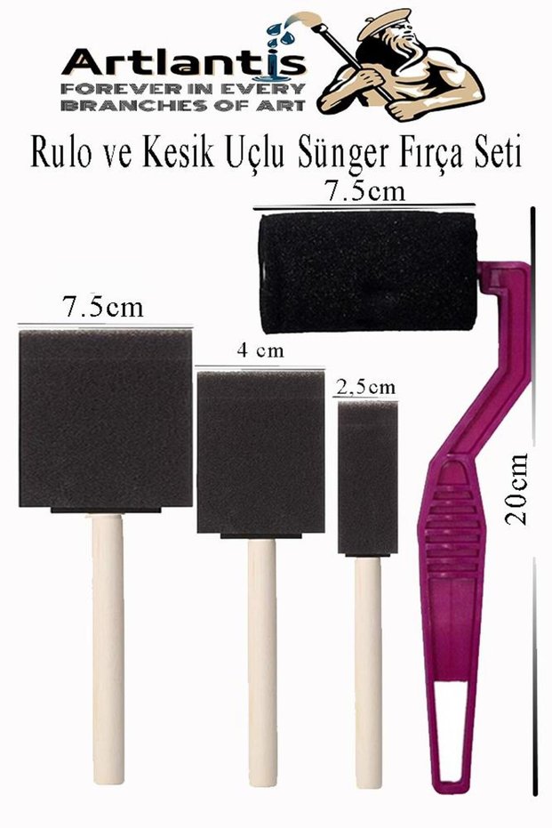 4Pcs Sponge Brush Set with Roller and Cut Tip 1 Pack Acrylic Paint Oil Paint Gouache Paint Watercolor Sanats