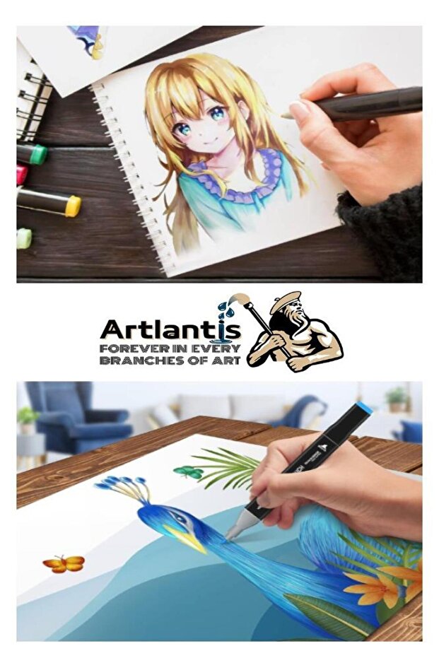 Eskiz Defteri A4 50 Yaprak 100 gr 1 Adet 60 Renk Çift Taraflı Marker Kalem 60 Adet Touch Çift Uçlu - 7