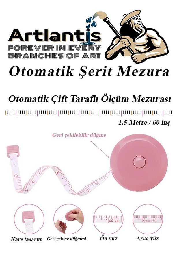 Otomatik Şerit Mezura 1.5 Metre Mavi Renk 1 Adet Yuvarlak Cep Mezurası 150 Cm Mezro Terzi Metresi Vü - 2