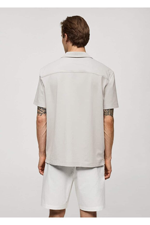 Bowling Yakalı Pamuklu Gömlek - 4