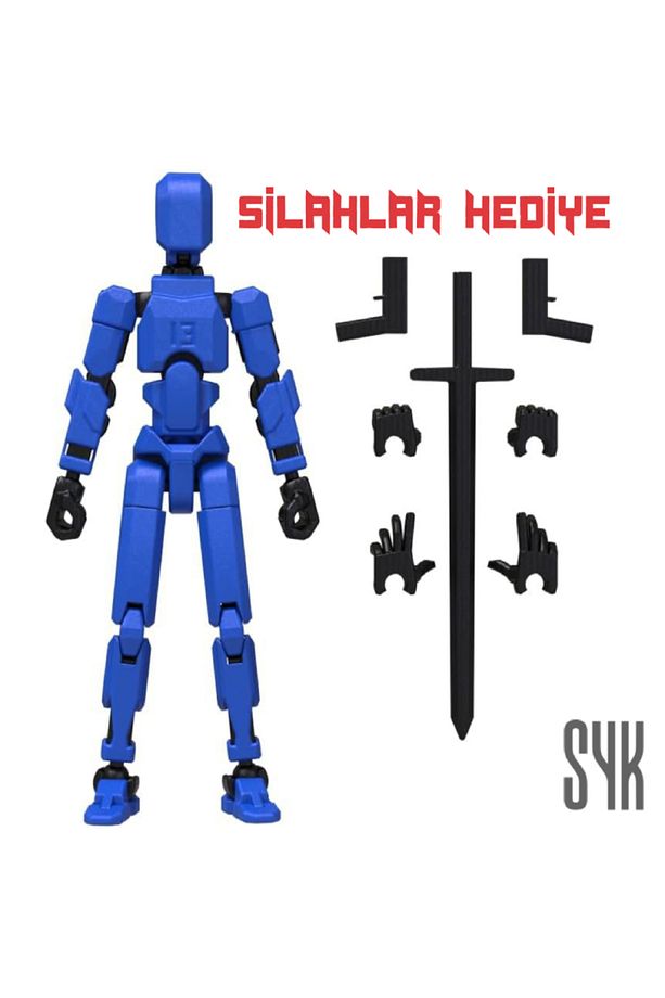 Robot 13 Dummy Mavi Siyah Tüm Eklemleri Hareketli Aksiyon Figürü Oyuncak - 1