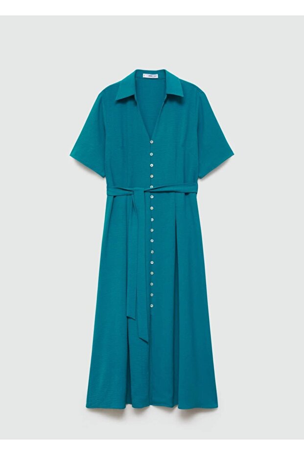 Kuşaklı gömlek elbise - 3
