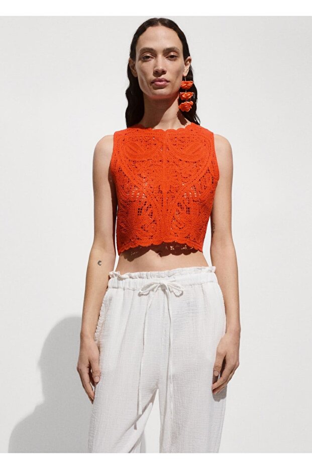 Kroşe çiçekli bluz - 7