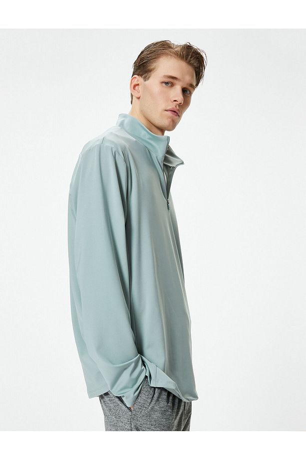 Spor Sweatshirt Yarım Fermuarlı Dik Yaka Uzun Kollu - 1