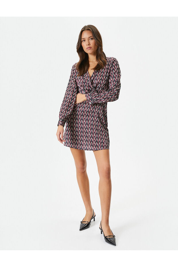 Double Breasted Mini Dress Long Sleeve V Neck