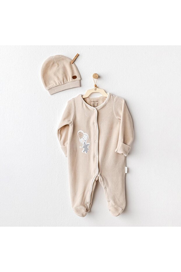 Ac25064 Happy Everyday Velvet Jumpsuit Suit Beige