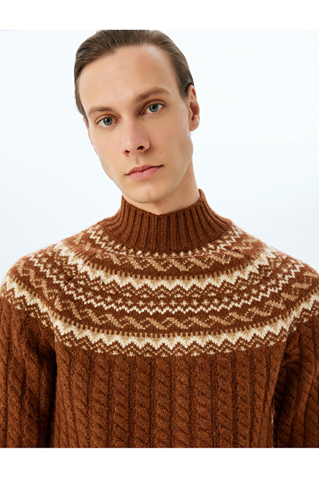 Turtleneck Textured Patterned Winter Knitwear Sweater