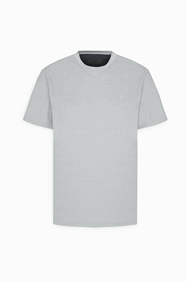 Erkek Gri Slim Fit Dar Kesim Bisiklet Yaka Pamuklu Tişört - 6