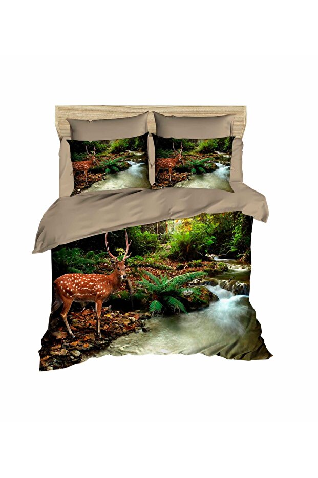 3D Double Duvet Cover Pillow Set in Deer Forest