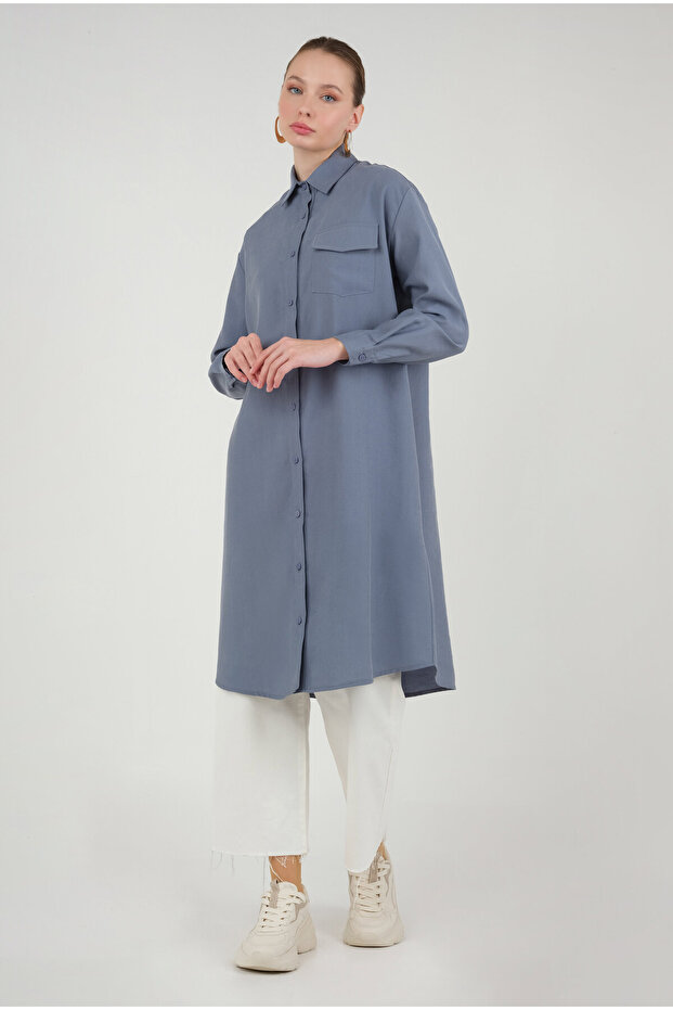 Parçalı Modal Gömlek Lavanta Mavi - 1